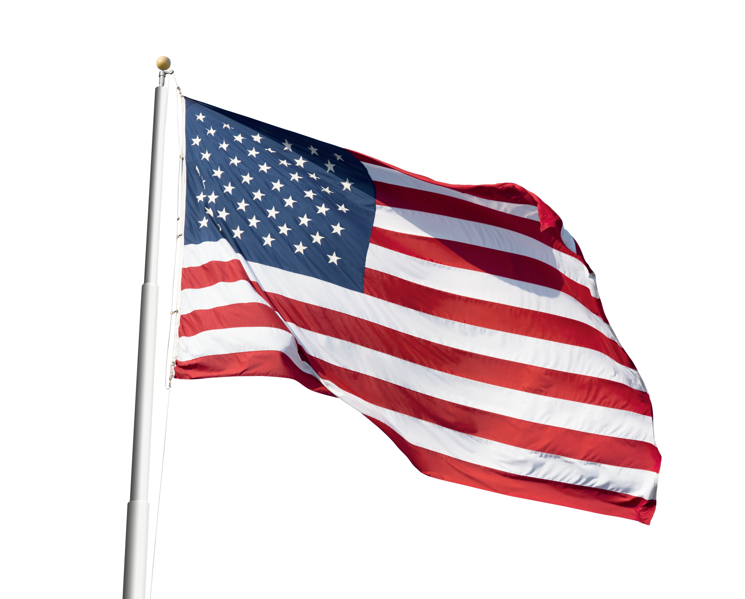 The flag of the U.S.A. displayed from a flag pole.